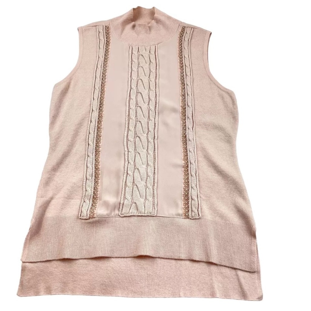WHBM Pink Sleeveless Embellished Cable Knit Mock Neck Sweater Sz XS